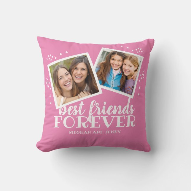 Best Friends Forever Pink White Heart Photo Throw Pillow (Front)