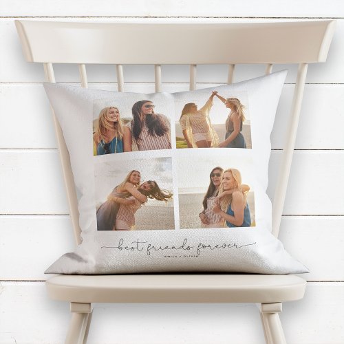 Best Friends Forever Quote 4 Photo Collage Names Throw Pillow