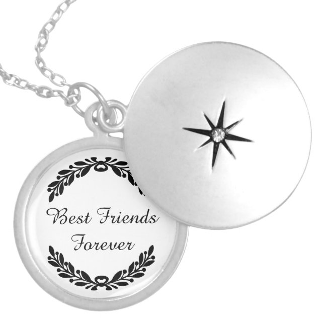 Best Friends Forever Quote Laurel Wreath Crest Silver Plated Necklace (Front)