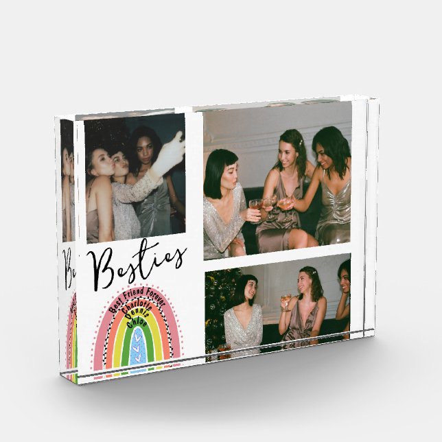 Best Friends Forever Rainbow Name Photo Collage Block (Left)
