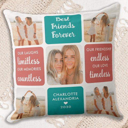 Best Friends Forever Retro Trendy Colors 5 Photo Throw Pillow
