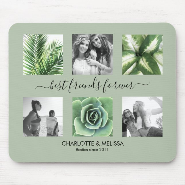 Best friends forever sage green 6 photo collage mouse pad (Front)