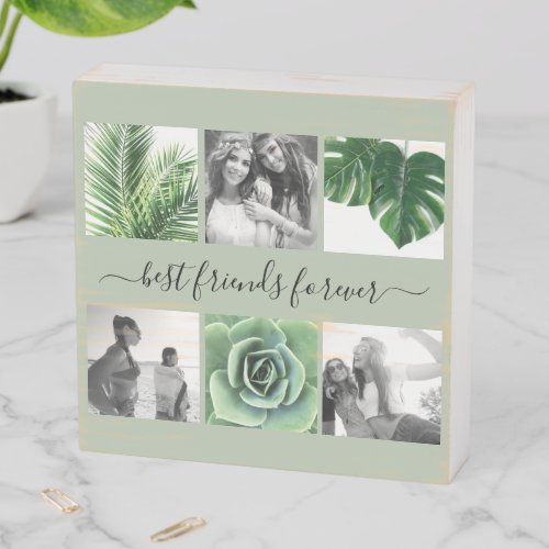 Best friends forever sage green 6 photo collage  wooden box sign
