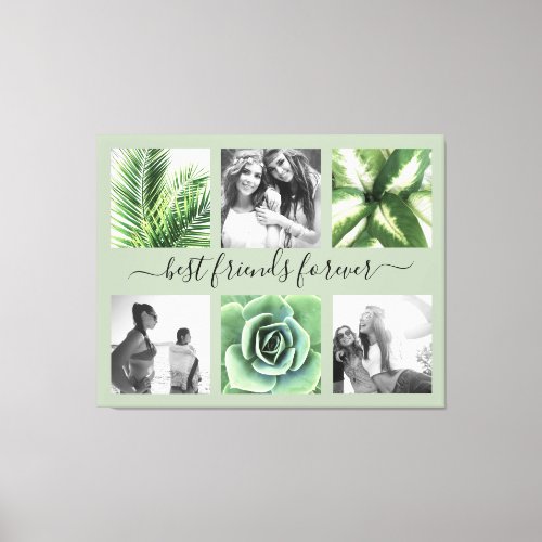 Best friends forever sage green photo collages canvas print