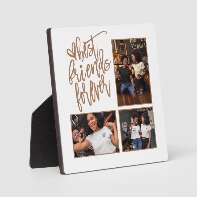 Best Friends Forever script 3 Photos Gold White Plaque (Front)