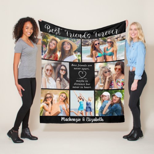 Best Friends Forever Script Quote 7 Photo Collage Fleece Blanket