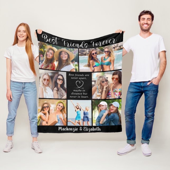Best Friends Forever Script Quote 7 Photo Collage Fleece Blanket (In Situ)