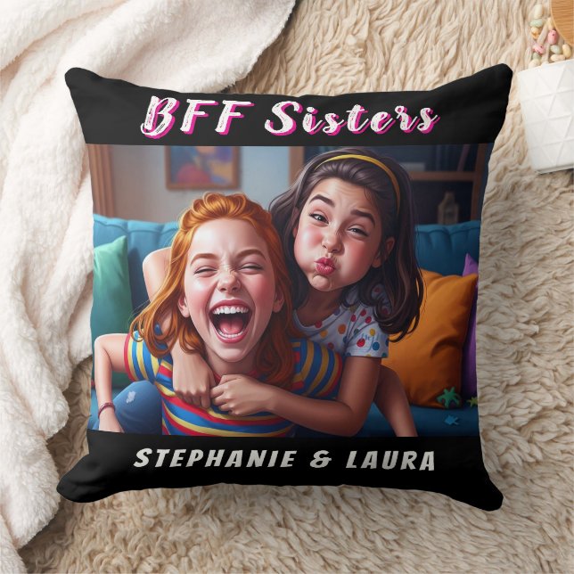 Best Friends Forever Sisters Funny  Throw Pillow (Blanket)