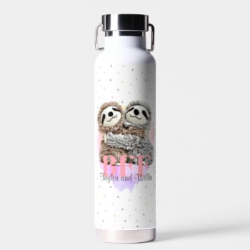 Best Friends Forever Sloth Hugs Monogram Birthday Water Bottle by TheShirtBox at Zazzle