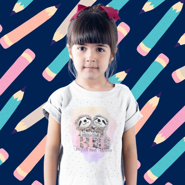 Best Friends Forever Sloth Hugs Monogram Names  T-Shirt (Creator Uploaded)