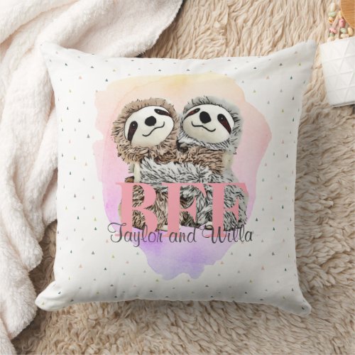 Best Friends Forever Sloth Hugs Monogram Names  Throw Pillow