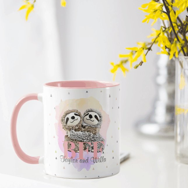 Best Friends Forever Sloth Hugs Monogram Pink Mug (Creator Uploaded)