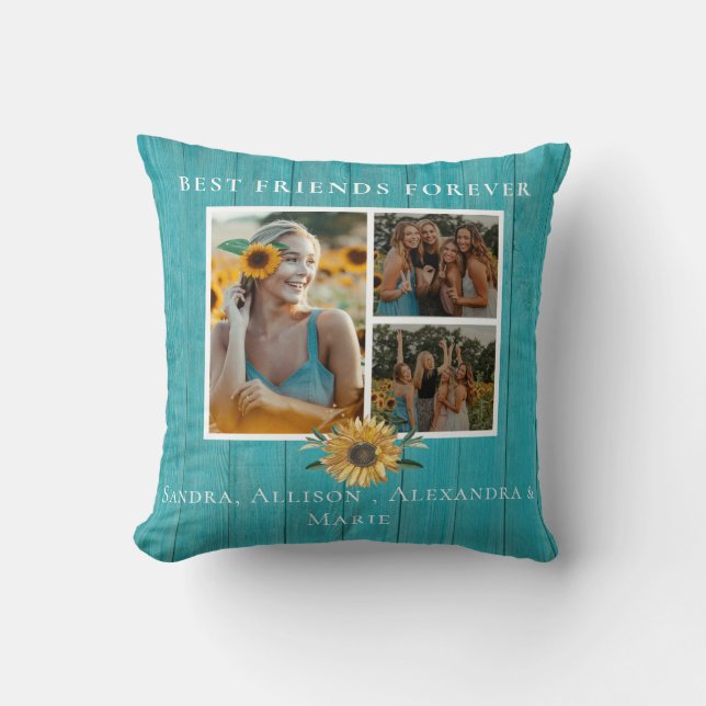 Best Friends Forever Sunflower 3 Photo Collage Thr Throw Pillow (Front)