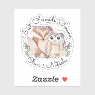 Best Friends Forever Watercolor Woodland Fox & Owl Sticker