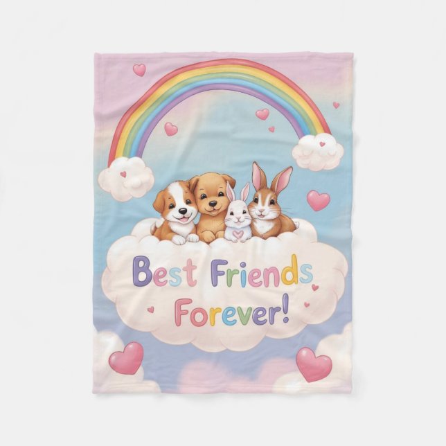 Best Friends Forever with Cute Cats Fleece Blanket (Front)
