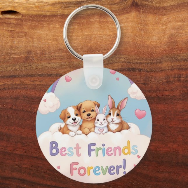Best Friends Forever with Cute Cats Keychain (Front)