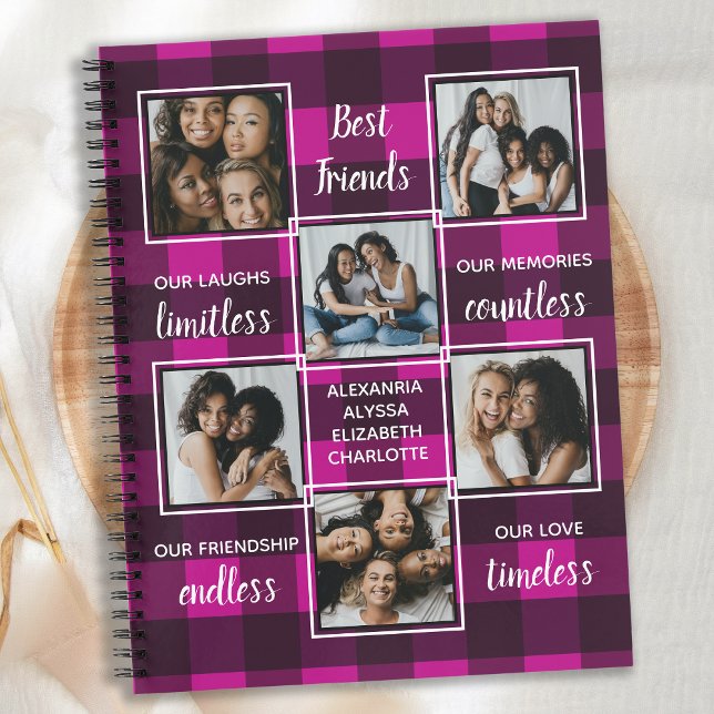 Best Friends Friendship Gift Pink Plaid 6 Photo Notebook (Creator Uploaded)