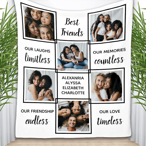 Best Friends Friendship Gift Unique Photo Collage Fleece Blanket