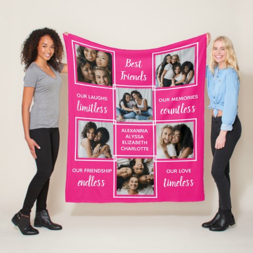 Best Friends Friendship Poem Pink Photo Collage Fleece Blanket