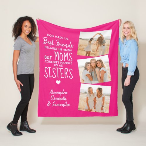 Best Friends Friendship Trendy Hot Pink 3 Photo  Fleece Blanket