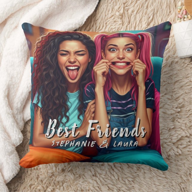 Best Friends Funny Faces  Throw Pillow (Blanket)