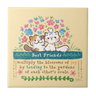 Best Friends’ Gardens - Paisley & Mignon Cats Ceramic Tile