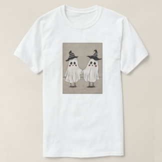 Best Friends Ghosts Holding Hands Cute Witch Hats T-Shirt
