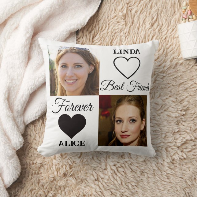 Best Friends Gift Black White Heart Photo Collage  Throw Pillow (Blanket)