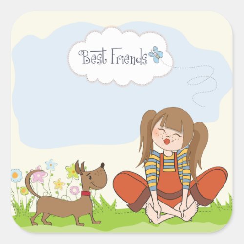 Best Friends Girl And Her Dog Square Sticker