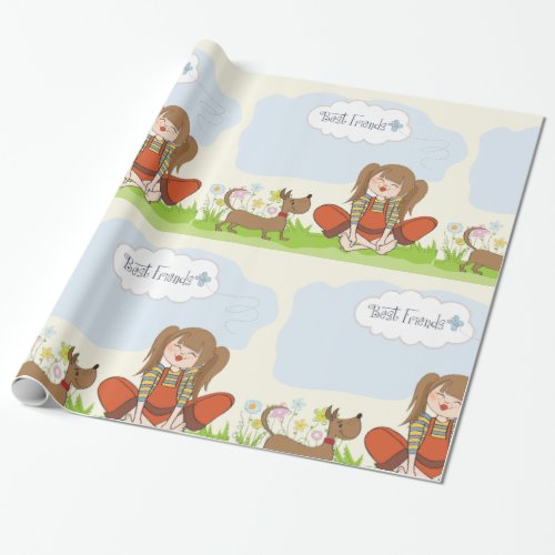 Best Friends Girl And Her Dog Wrapping Paper