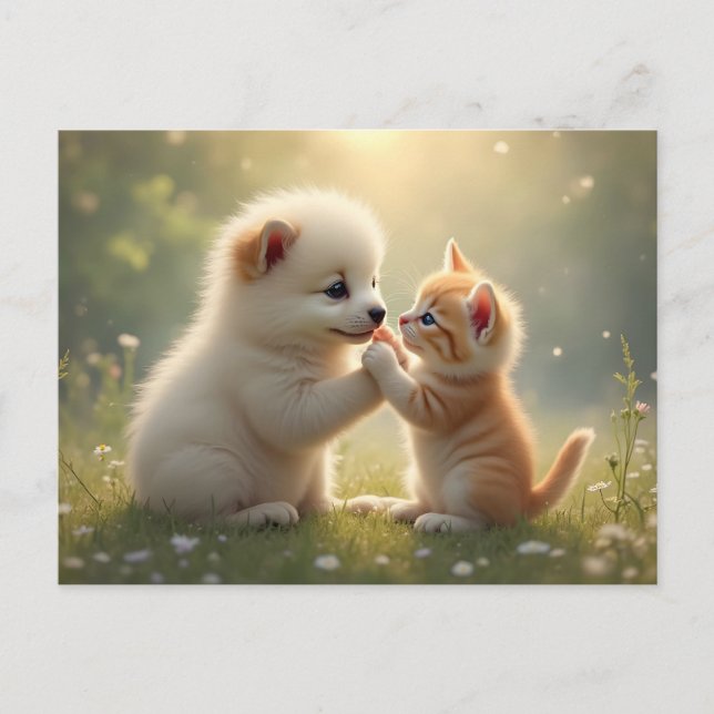 Best friends, give me five - cute puppy and kitty postcard (Front)