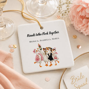 Best Friends Goose Girls flock together fun Ceramic Ornament