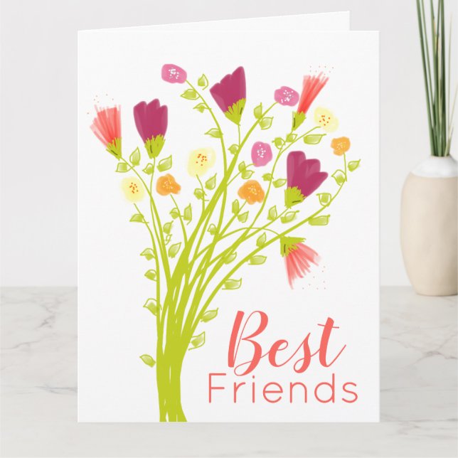 Best Friends Happy Birthday Flowered Card (Front)