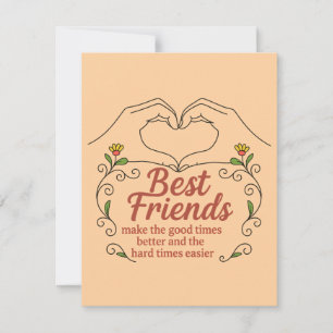 Best Friends Heart Hands Floral Thank You Card