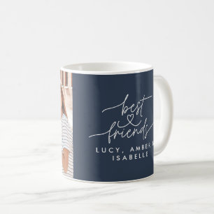 Best friends heart script photo elegant dusty blue coffee mug