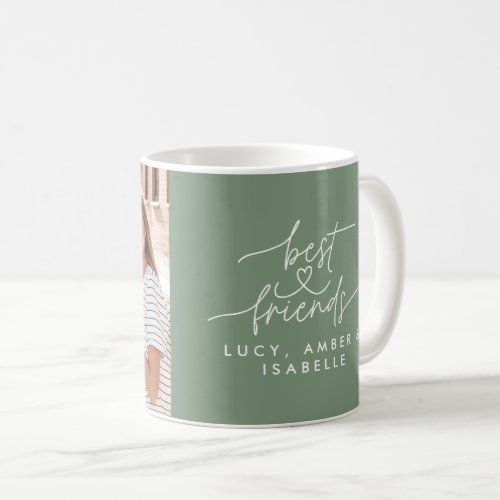 Best friends heart script photo elegant sage green coffee mug