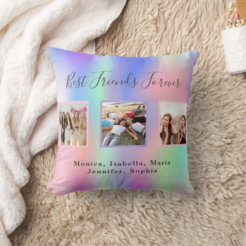 Best friends holographic photo names throw pillow