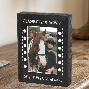Best friends horse lover photo kids black white wooden box sign