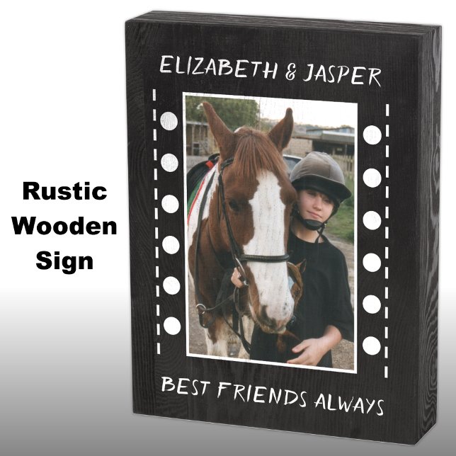Best friends horse lover photo kids black white wooden box sign (Creator Uploaded)