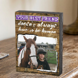 Best friends horse lover photo white purple wooden box sign