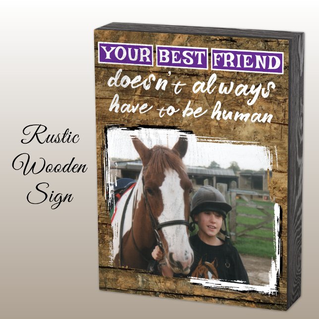 Best friends horse lover photo white purple wooden box sign (Creator Uploaded)