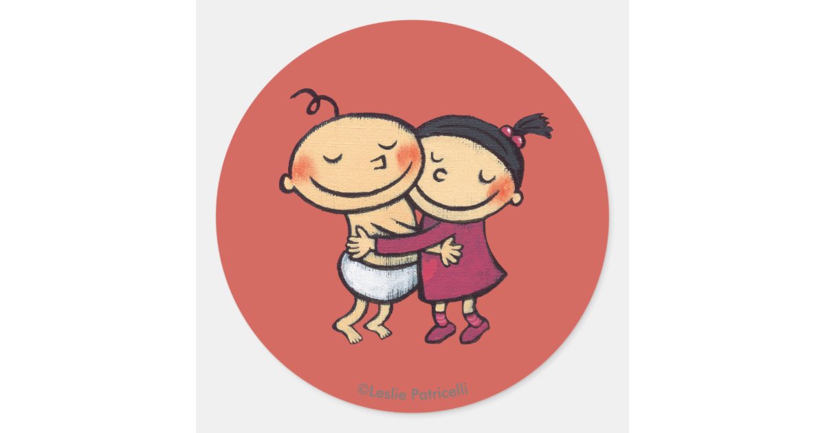 Best Friends Hugging Classic Round Sticker | Zazzle