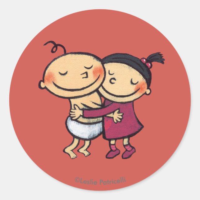 Best Friends Hugging Classic Round Sticker (Front)