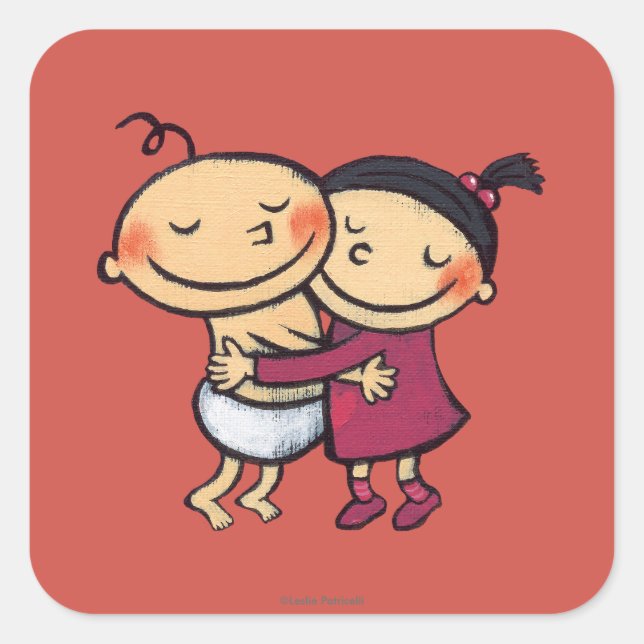 Best Friends Hugging Square Sticker (Front)