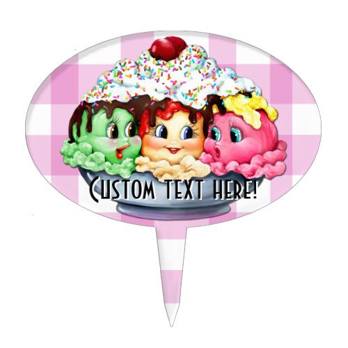 Best Friends Ice Cream Sundae Hand painted Pink Cake Topper