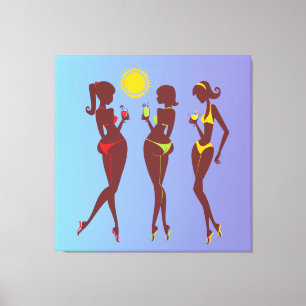 Best Friends in Bikinis Wrapped Canvas Print