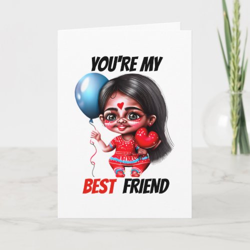 Best friends little Indian girl Valentines bff  Holiday Card