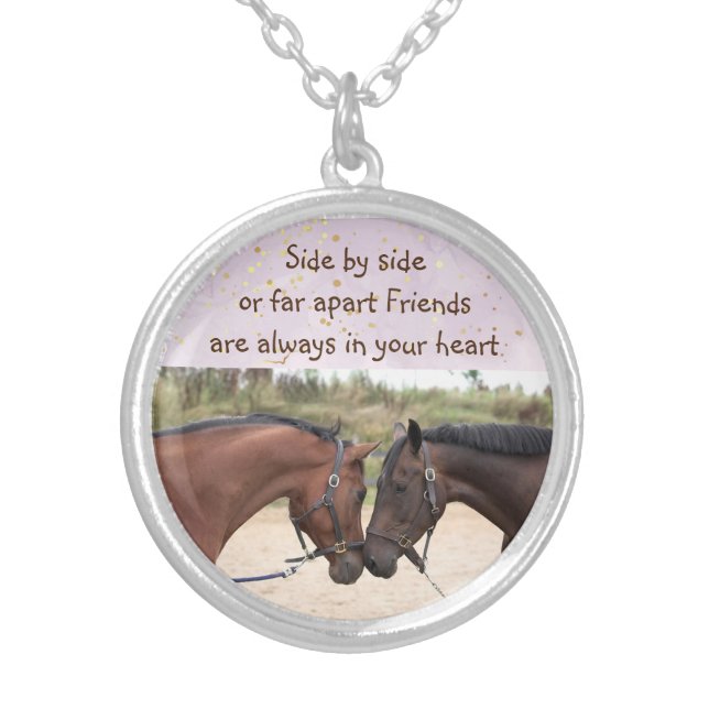 Best Friends Love Horses Quote  Silver Plated Necklace (Front)