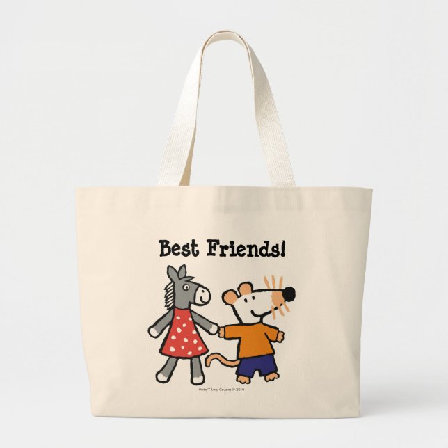 Best Friends Maisy and Dotty Hold Hands Large Tote Bag (Front)