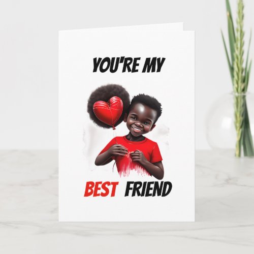 Best friends melanin little boy Valentines bff Holiday Card